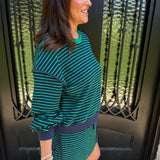 Navy and Green Stripe Top