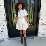 Ruthie Bubble Hem Shirt Dress in Eggshell