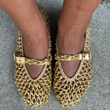 Dolce Vita Clair Woven Mary Jane Ballet Leather Flats in Gold