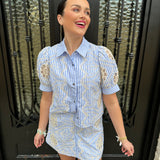 Posh Embroidery & Stripes Set in Blue