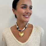 Scarf Necklace with Large Gold Matte Heart