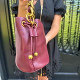 Gold Chain Bucket Purse in Burgundy