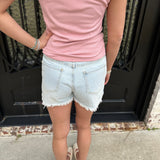 Boxy Light Wash Distressed Denim Cutoffs