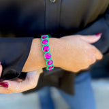 Crystal Circles Stretch Bracelet in Fuchsia/Green