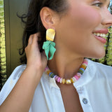 Green Petal Dangle Earrings