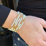 Beaded Stretch Bracelet & Six Pearls in Gold