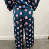 Poppy Satin Pants in Navy Teal