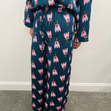 Poppy Satin Pants in Navy Teal