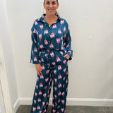 Poppy Satin Pants in Navy Teal