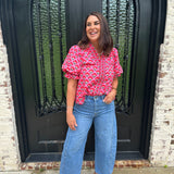 George Floral Smocked V-Neck Top in Pink