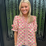 George Floral Smocked V-Neck Top in Vanilla