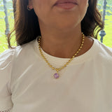 Gold Necklace with Light Pink Crystal Charm