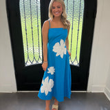 Haley Pearl Embroidery Dress in Blue/White
