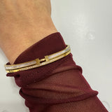 Mother of Pearl & Diamond H Bracelet Cuff in Gold and Silver