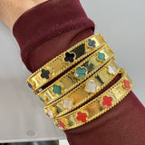 Color Clover Cuff Bracelet in Black, Green, White, and Red