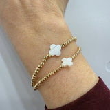 Beaded Stretch Bracelet with Opal Charm in Gold