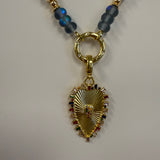 Beaded & Gold Multi Color Heart Necklace in Iridescent Blue
