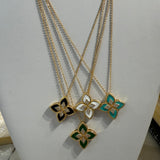 Large Color Flower Pendant Necklace in Black, White, Teal, and Green