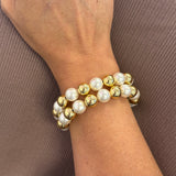 Pearl & Gold Alt. Stretch Beaded Bracelet in Gold