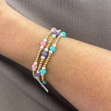 Color Bead, Gold, & Pearl Beaded Stretch Bracelet