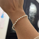 Alternating Gold Beaded & Pearl Stretch Bracelet in Gold