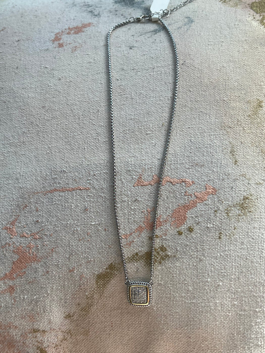 Square Pave Pendant Necklace