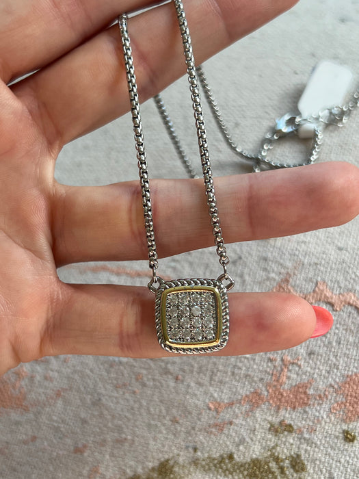 Square Pave Pendant Necklace