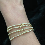 Diamond Cut & 5 Bead Alternating Beaded Stretch Bracelet in Gold