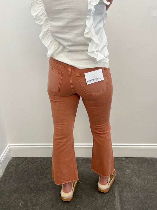 Emily Bayeas Orange Distressed High-Rise Jeans