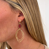 Textured Double Oval Earring in gold and maroon