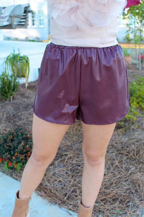 Martina Leather Burgundy Shorts