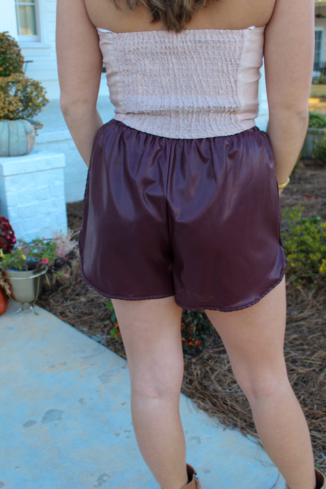 Martina Leather Burgundy Shorts