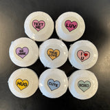 Valentie Conversation Heart Bath Bombs and Shower Steamers