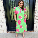 Lizzy Floral Midi Dress in Lime