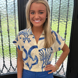 Maude Zia Blouse in Blue Fresco