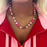 Medium Crystal Gemstone Necklace in Multi Pink