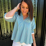 Molly Mock Neck Puff Sleeve in Mint