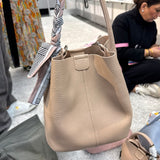 Leather Bucket Bag in Beige