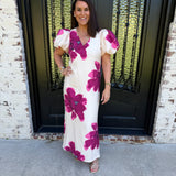 Peggy Puff Sleeve Maxi Dress in Fuchsia