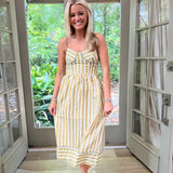 Perle Piped Sweatheart Neck Midi in Sage/White