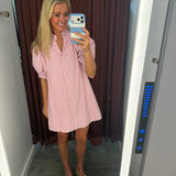 Prissy Ruffle Neck Mini Dress In Pink