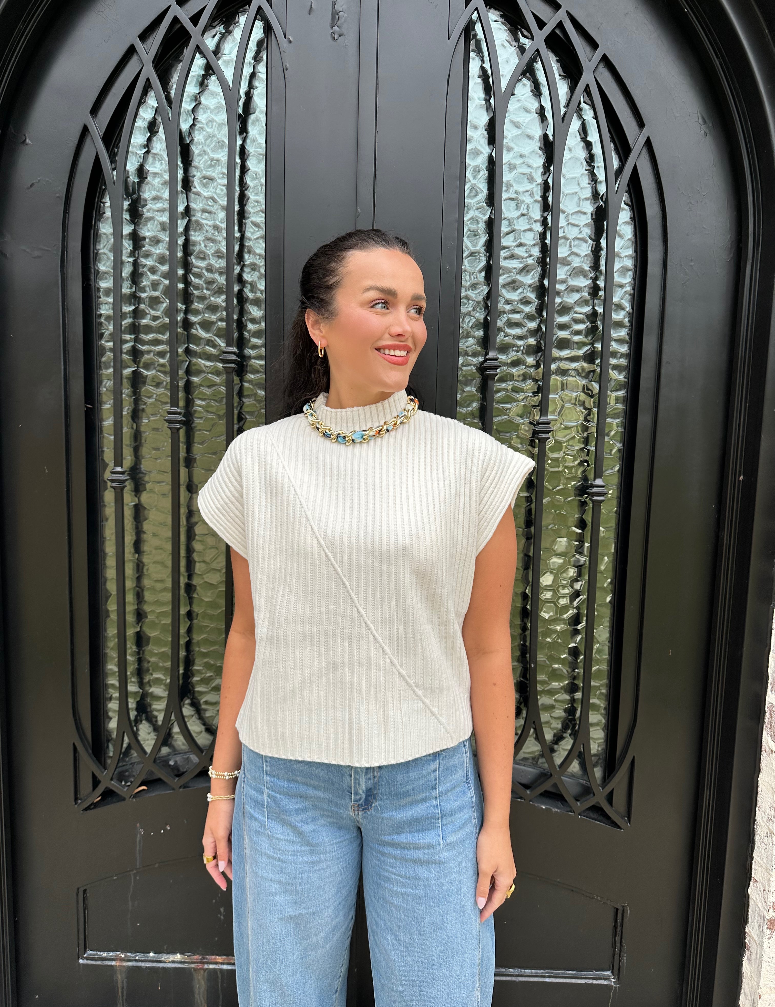 White short sleeve sweater 