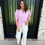 Rosie Ruffle Neck Top in Pink Stripe