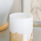 2-Wick White and Gold Leaf Candle