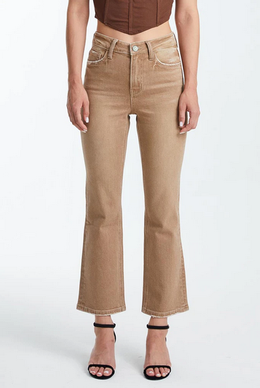 Bayeas High Rise Crop Flare Jeans Vintage Khaki