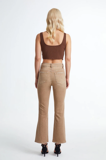 Bayeas High Rise Crop Flare Jeans Vintage Khaki