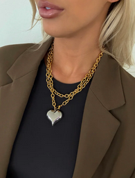 Chan Sutt XL Double Wrap Two Tone Heart Necklace