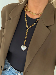 Chan Sutt XL Double Wrap Two Tone Heart Necklace