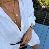 XL Diamond Cross Necklace in Gold and White