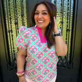 Sidney Block Print Floral in Pink